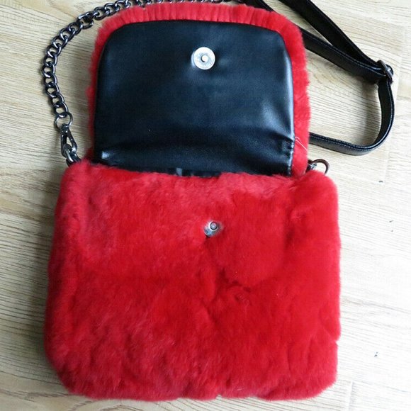 NEW Valentine Red softest real FUR Purse Handbag Crossbody Cell Phone Bag - Picture 3 of 4